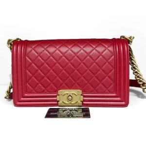 CHANEL Medium Boy Bag Red Quilted Calfskin