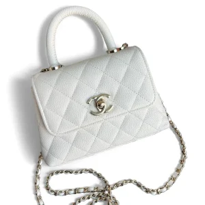 CHANEL Nano Coco Handle White Caviar Leather