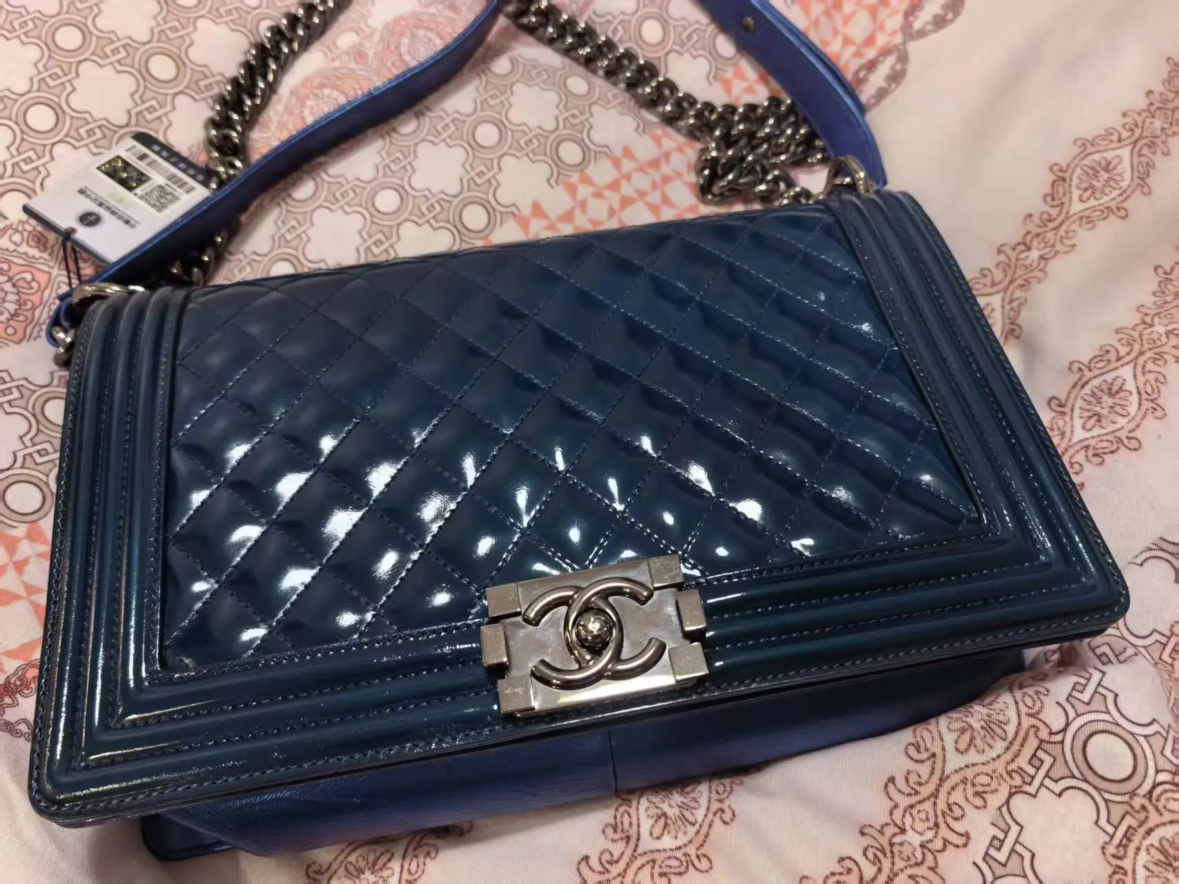 CHANEL Medium Boy Patent Leather Lake Blue CHANEL Medium Boy Patent Leather Lake Blue