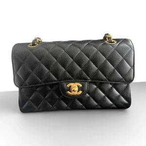 CHANEL Small Classic Double Flap Bag Black Caviar Leather