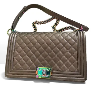CHANEL Medium Boy Bag Brown Calfskin Multicolour Hardware