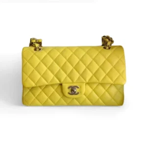 CHANEL Medium Classic Flap Yellow Caviar Leather New with Tag