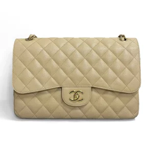 CHANEL Jumbo Classic Flap Bag Beige Caviar Leather