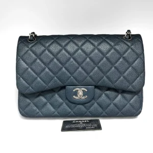 CHANEL Jumbo Classic Double Flap Bag Blue Caviar Leather