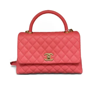 CHANEL Coco Handle Pink Caviar Leather Gold Hardware