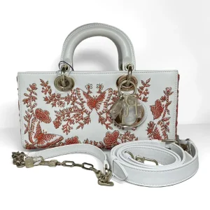 DIOR Lambskin Bead Embroidered Ramage Butterfly Lady D-Joy White
