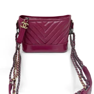 CHANEL Small Gabrielle Hobo Bag Dark Pink Chevron Quilted Leather