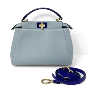 FENDI Peekaboo Small Top Handle Bag Light Blue Leather
