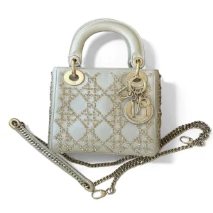 DIOR Mini Lady Dior Gold Calfskin Leather with Grystals Gold Hardware