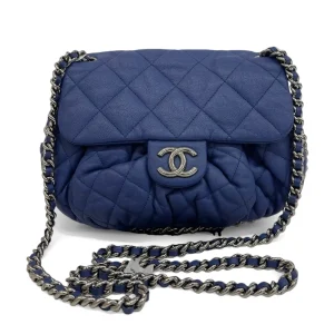 CHANEL Chain Around Flap Bag Blue Leather