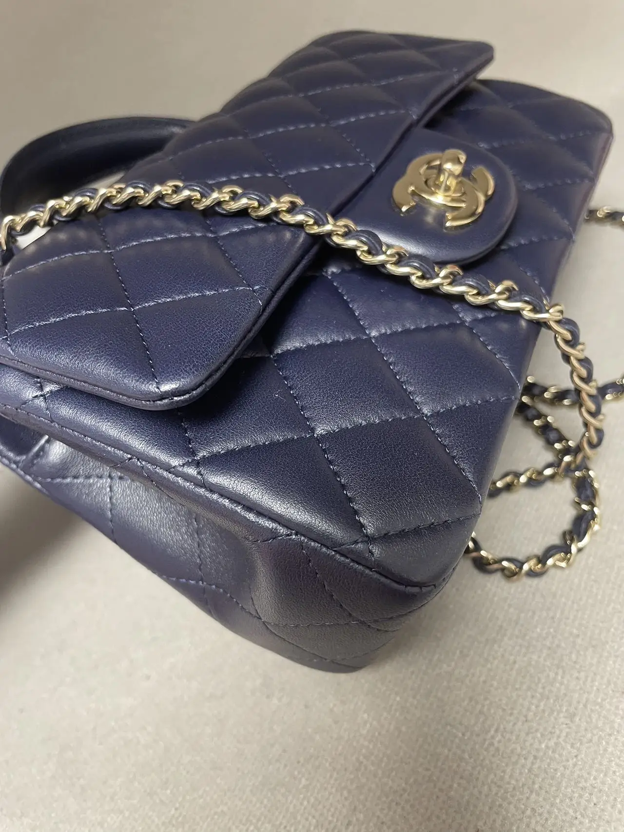 CHANEL Mini Classic Top Handle Flap Bag Blue Quilted Lambskin CHANEL Mini Classic Top Handle Flap Bag Blue Quilted Lambskin