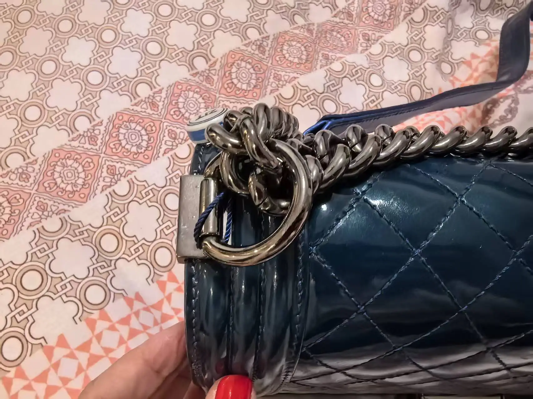 CHANEL Medium Boy Patent Leather Lake Blue CHANEL Medium Boy Patent Leather Lake Blue