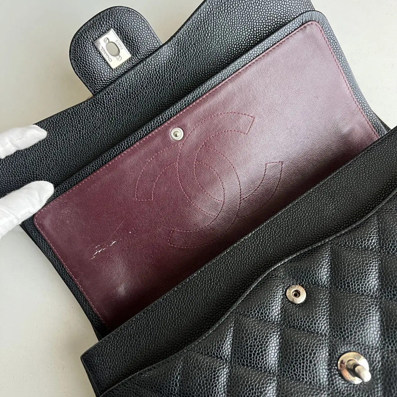 CHANEL Jumbo Classic Flap Bag Black Caviar Leather CHANEL Jumbo Classic Flap Bag Black Caviar Leather