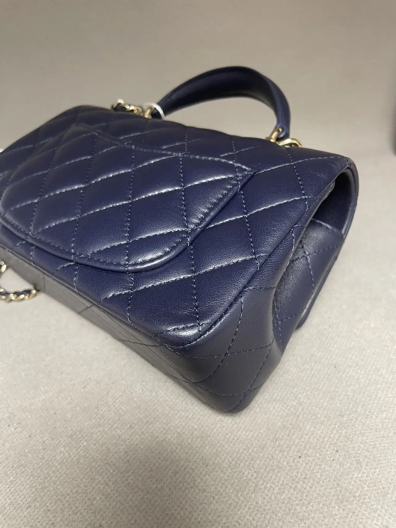 CHANEL Mini Classic Top Handle Flap Bag Blue Quilted Lambskin CHANEL Mini Classic Top Handle Flap Bag Blue Quilted Lambskin