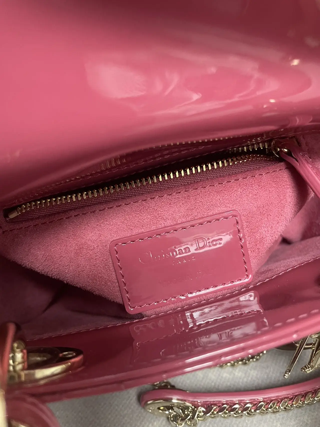 DIOR Mini Lady Dior Bag Hibiscus Pink Patent Leather DIOR Mini Lady Dior Bag Hibiscus Pink Patent Leather