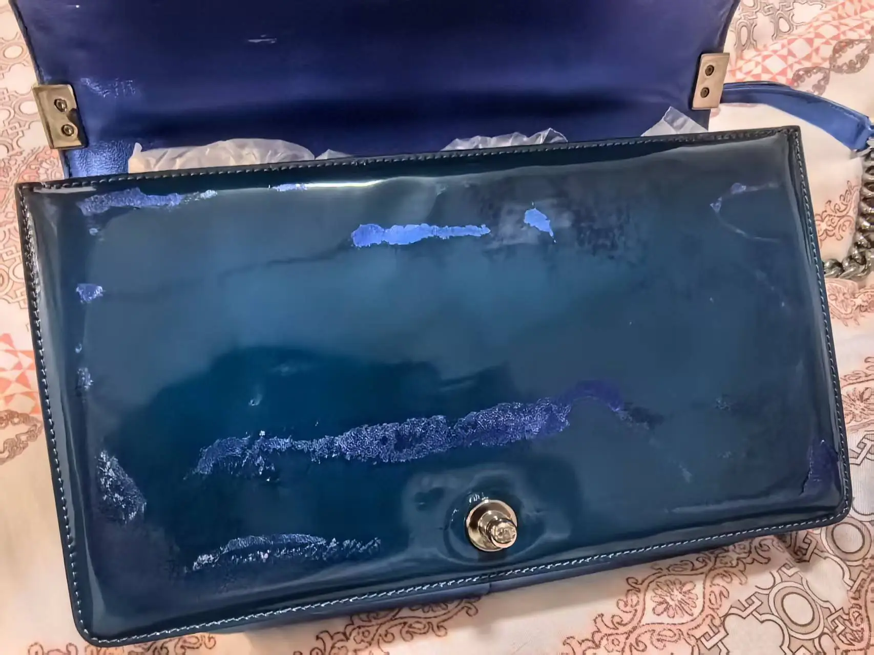 CHANEL Medium Boy Patent Leather Lake Blue CHANEL Medium Boy Patent Leather Lake Blue