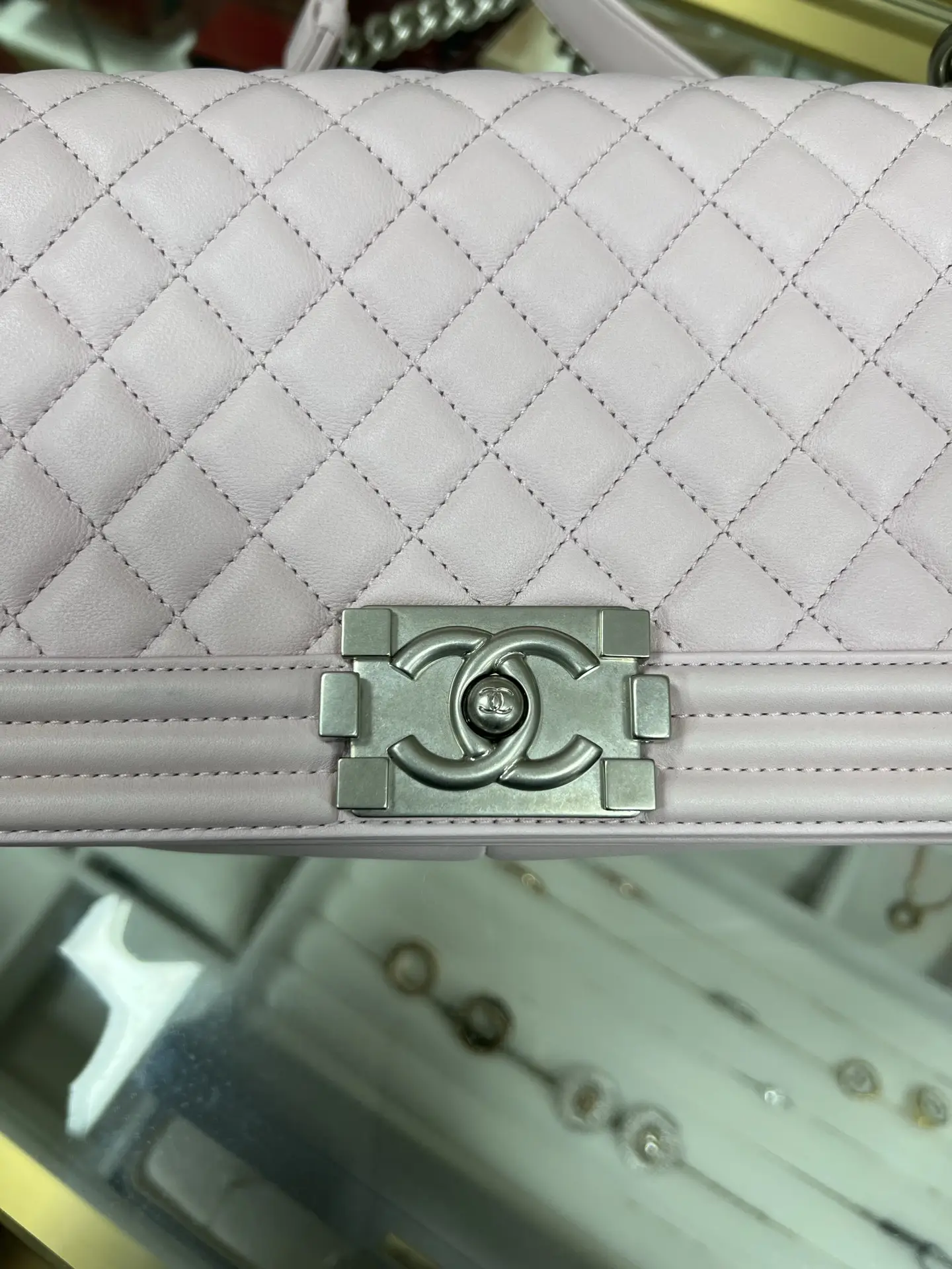 CHANEL Medium Boy Bag Pink Quilted Calfskin CHANEL Medium Boy Bag Pink Quilted Calfskin