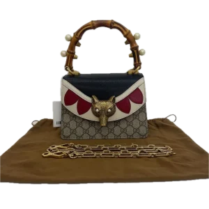 GUCCI Beige GG Supreme Coated Canvas Broche Small Top Handle Bag