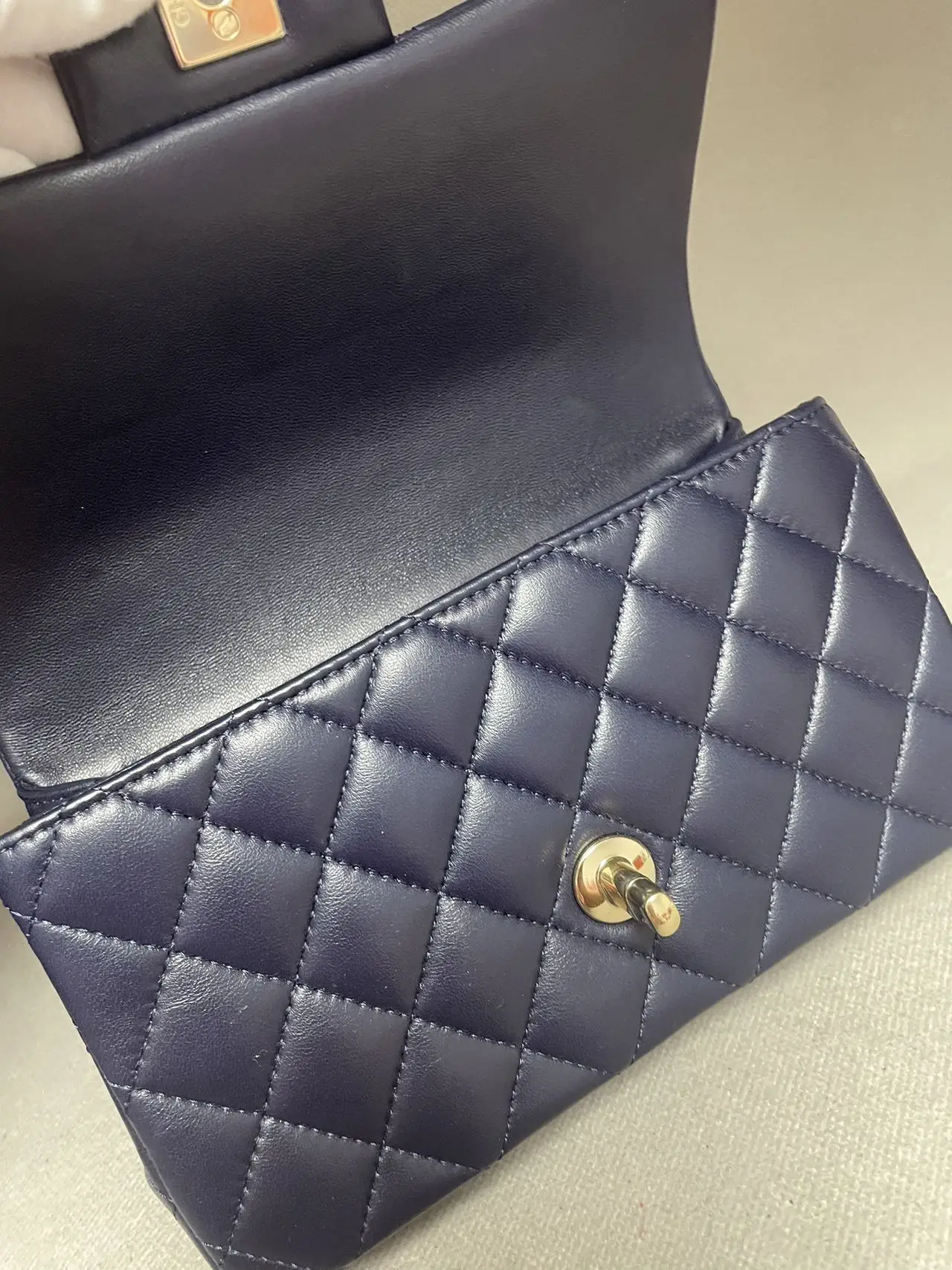 CHANEL Mini Classic Top Handle Flap Bag Blue Quilted Lambskin CHANEL Mini Classic Top Handle Flap Bag Blue Quilted Lambskin
