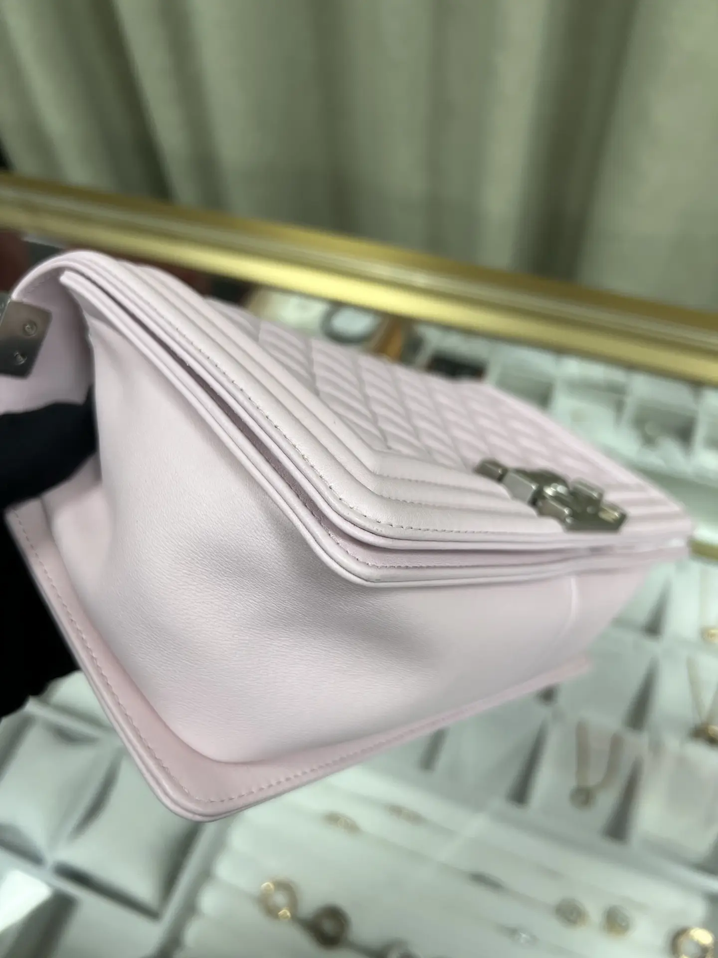 CHANEL Medium Boy Bag Pink Quilted Calfskin CHANEL Medium Boy Bag Pink Quilted Calfskin