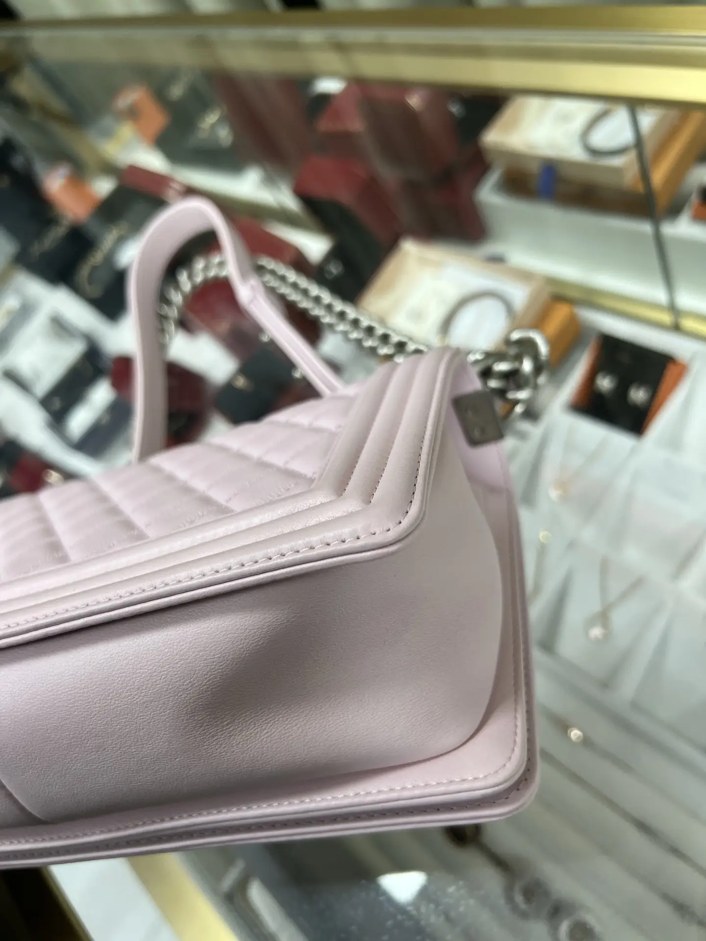 CHANEL Medium Boy Bag Pink Quilted Calfskin CHANEL Medium Boy Bag Pink Quilted Calfskin