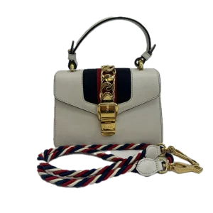 GUCCI Sylvie Mini Top Handle White Leather Handbag
