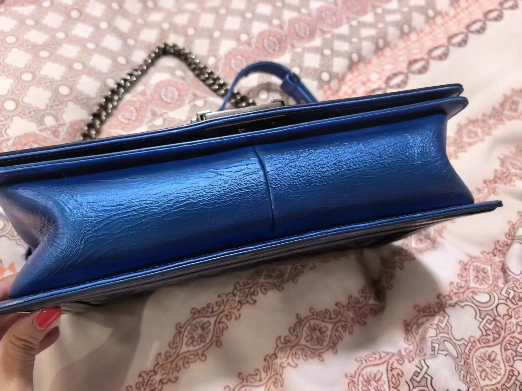 CHANEL Medium Boy Patent Leather Lake Blue CHANEL Medium Boy Patent Leather Lake Blue