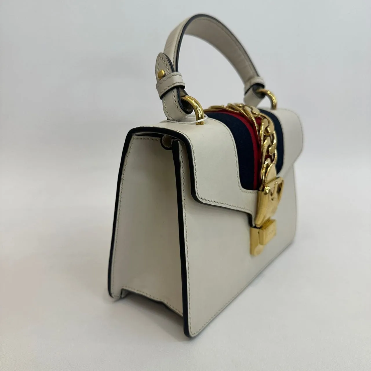 GUCCI Sylvie Mini Top Handle White Leather Handbag GUCCI Sylvie Mini Top Handle White Leather Handbag