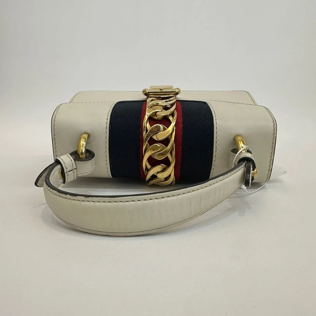 GUCCI Sylvie Mini Top Handle White Leather Handbag GUCCI Sylvie Mini Top Handle White Leather Handbag