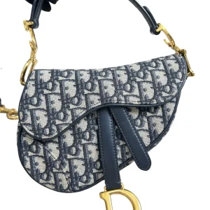 DIOR Saddle Bag Mini Blue Oblique Jacquard with Strap