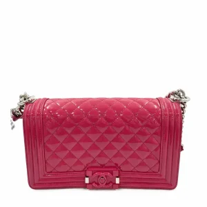 CHANEL Boy Flap Medium Pink Patent Leather Bag