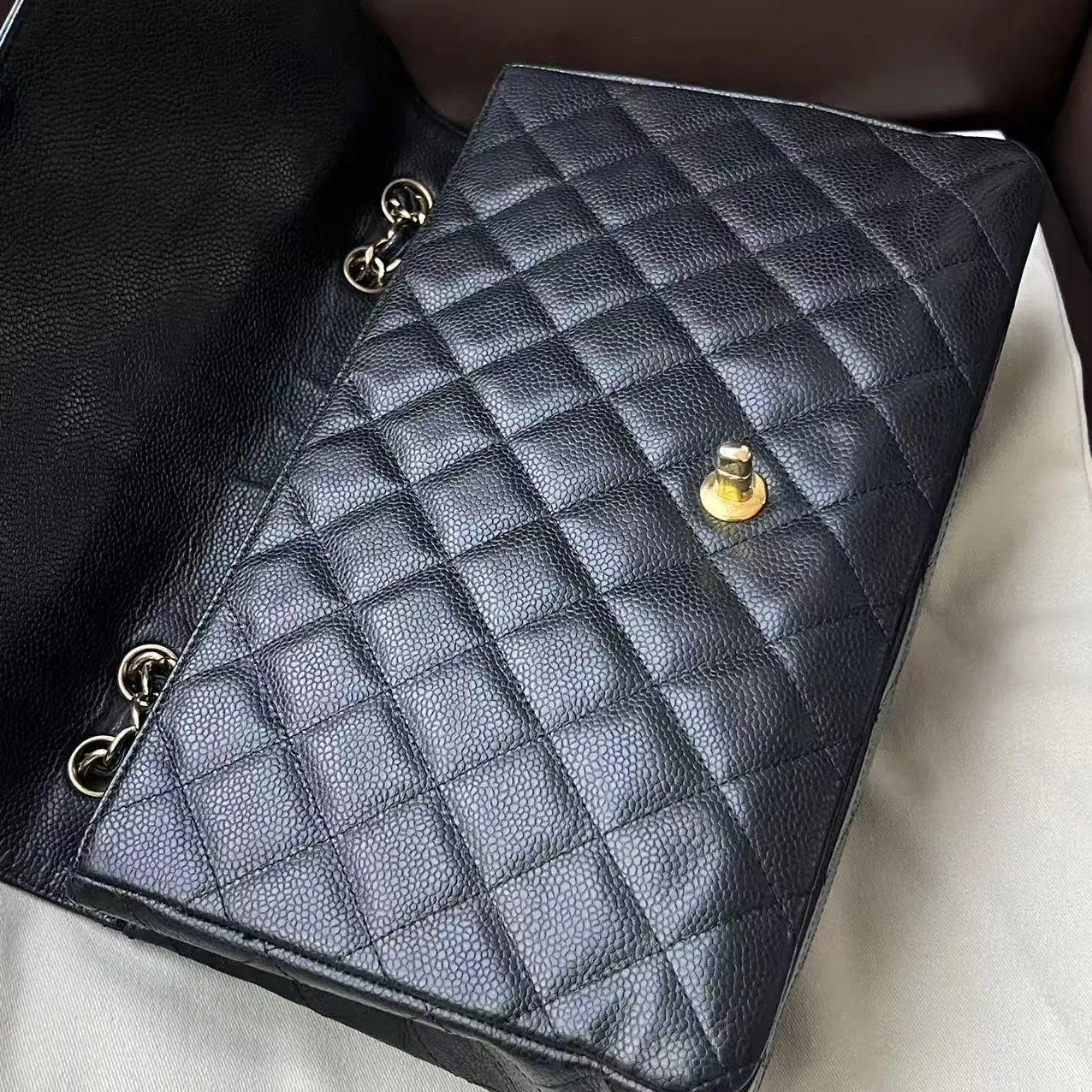 CHANEL Large/ Jumbo Classic Flap Single Flap Black Caviar Leather Bag CHANEL Large/ Jumbo Classic Flap Single Flap Black Caviar Leather Bag
