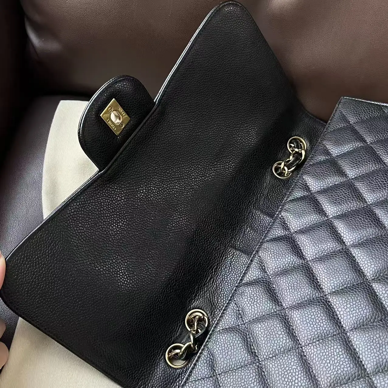 CHANEL Large/ Jumbo Classic Flap Single Flap Black Caviar Leather Bag CHANEL Large/ Jumbo Classic Flap Single Flap Black Caviar Leather Bag