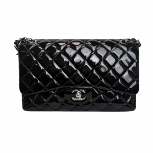 CHANEL Jumbo Classic Flap Bag Black Patent Leather