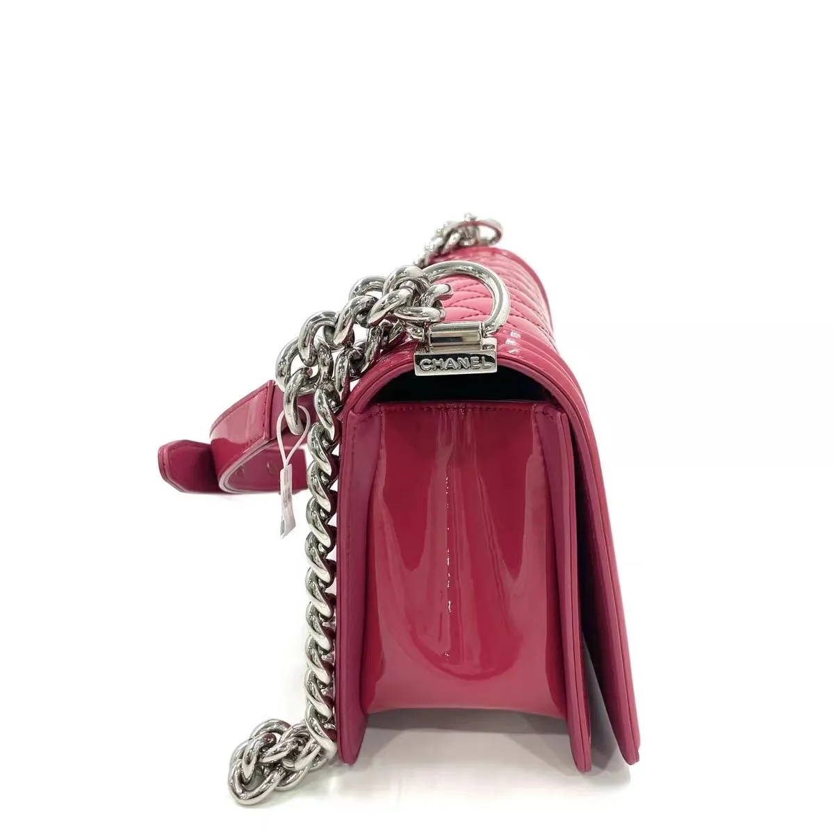 CHANEL Boy Flap Medium Pink Patent Leather Bag CHANEL Boy Flap Medium Pink Patent Leather Bag