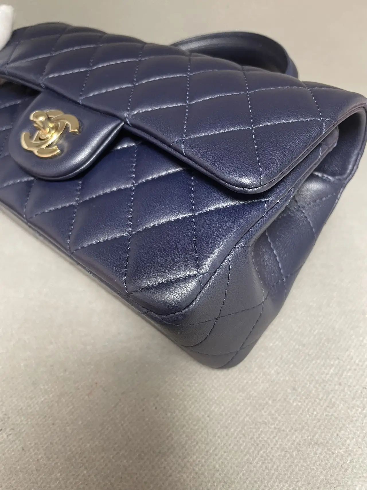 CHANEL Mini Classic Top Handle Flap Bag Blue Quilted Lambskin CHANEL Mini Classic Top Handle Flap Bag Blue Quilted Lambskin