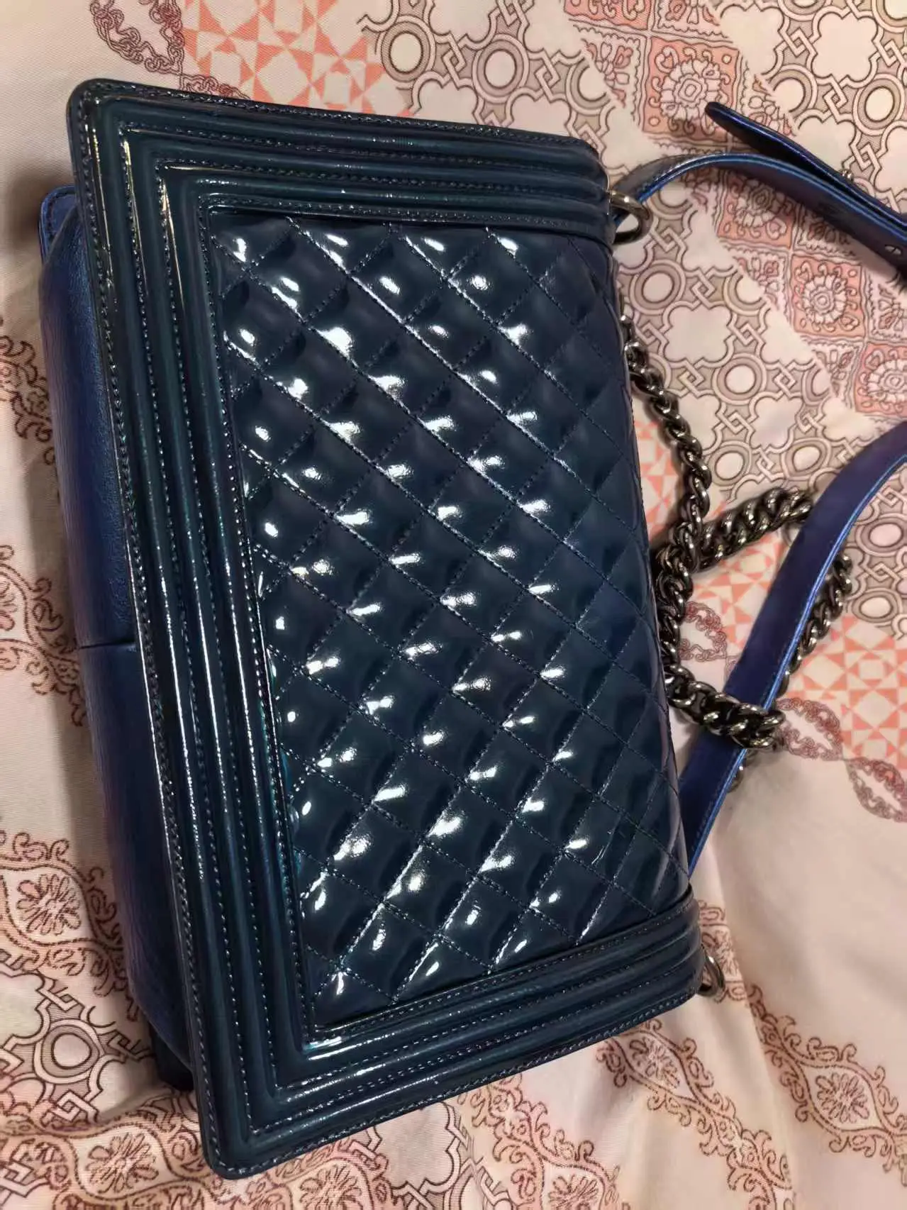 CHANEL Medium Boy Patent Leather Lake Blue CHANEL Medium Boy Patent Leather Lake Blue