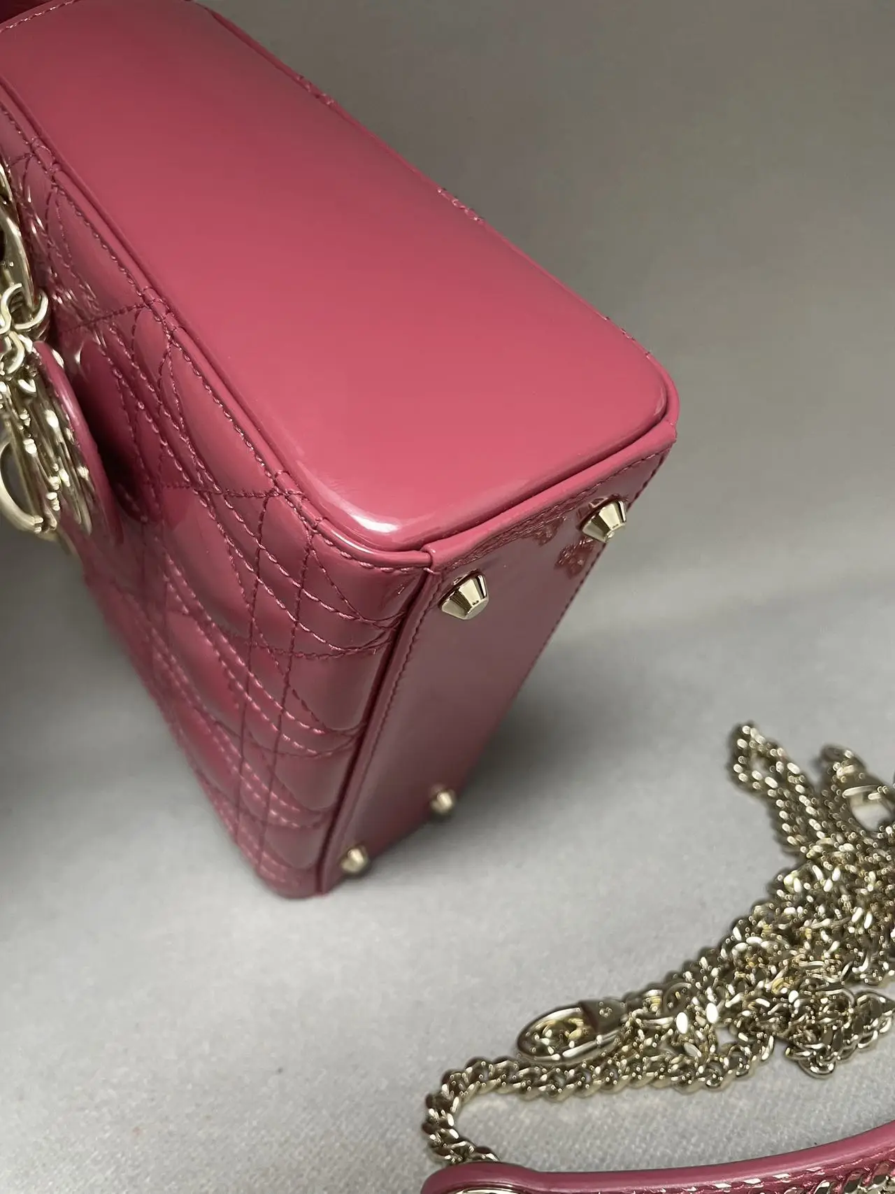 DIOR Mini Lady Dior Bag Hibiscus Pink Patent Leather DIOR Mini Lady Dior Bag Hibiscus Pink Patent Leather