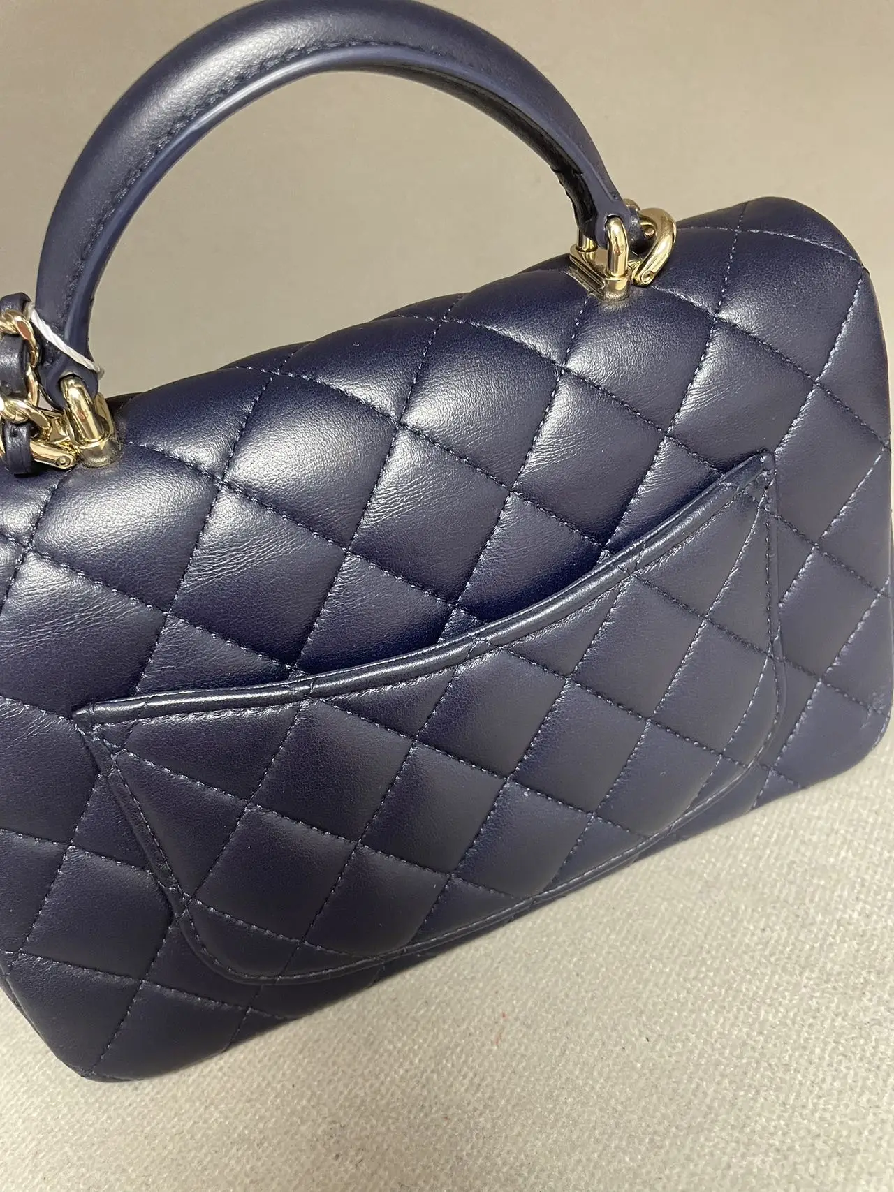 CHANEL Mini Classic Top Handle Flap Bag Blue Quilted Lambskin CHANEL Mini Classic Top Handle Flap Bag Blue Quilted Lambskin