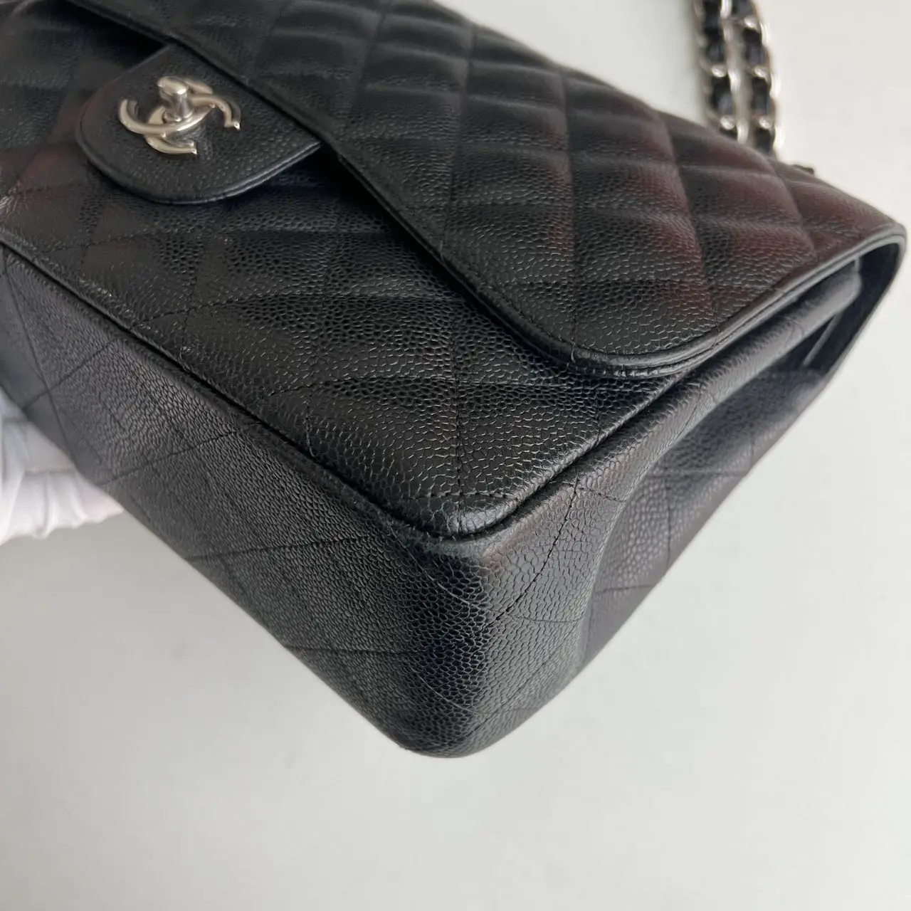CHANEL Jumbo Classic Flap Bag Black Caviar Leather CHANEL Jumbo Classic Flap Bag Black Caviar Leather