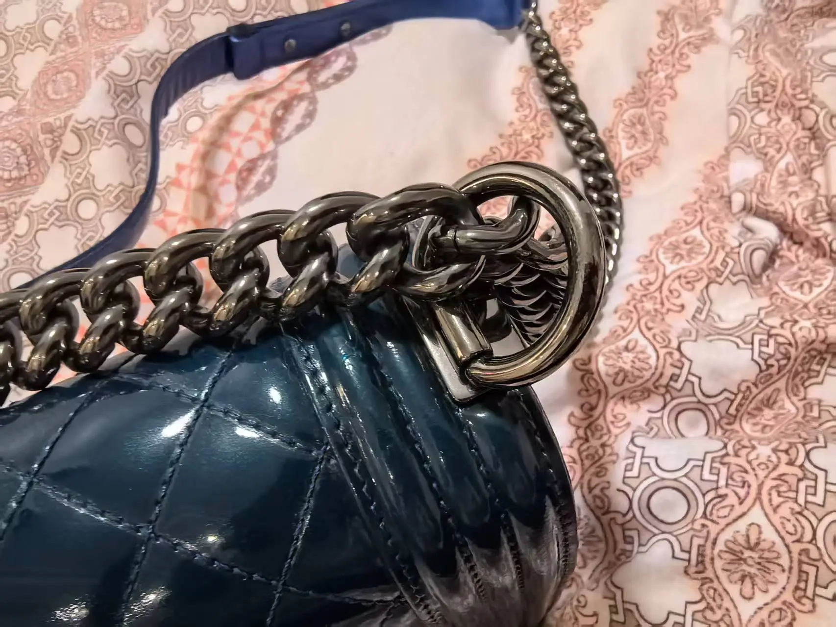 CHANEL Medium Boy Patent Leather Lake Blue CHANEL Medium Boy Patent Leather Lake Blue