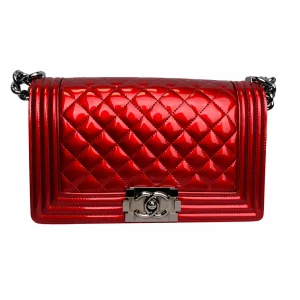 CHANEL Medium Boy Bag Red Patent Leather