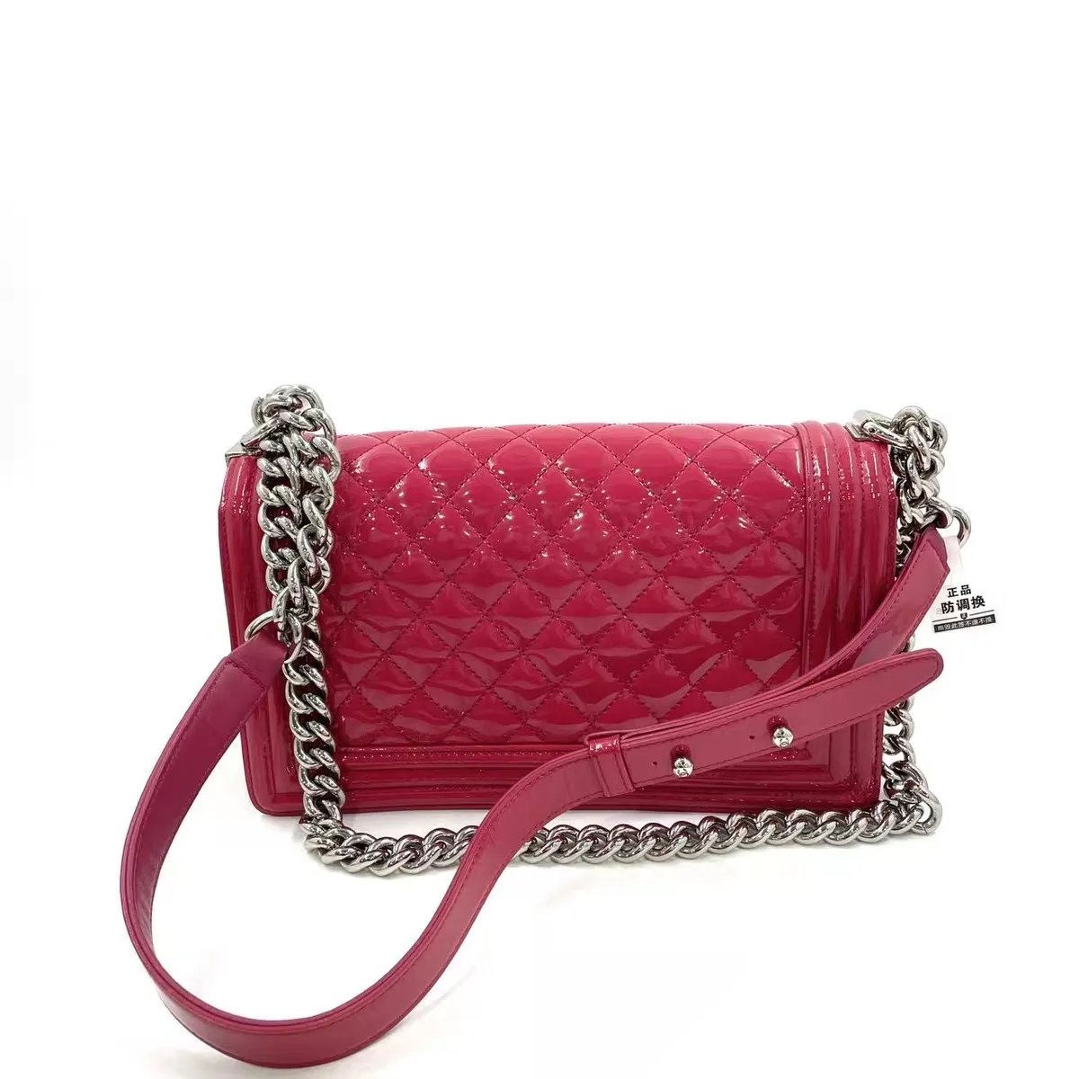 CHANEL Boy Flap Medium Pink Patent Leather Bag CHANEL Boy Flap Medium Pink Patent Leather Bag