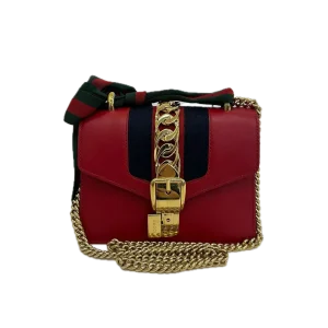 GUCCI Sylvie Mini Red Leather Flap Chain Bag