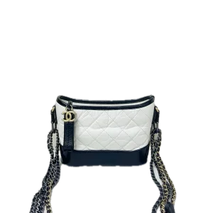 CHANEL Gabrielle Hobo Bag Small Black/White Quilted Aged Calfskin