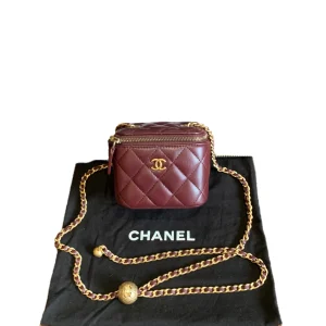 CHANEL Square Vanity Gold Ball Burgundy Mini Lambskin Quilted Crossbody