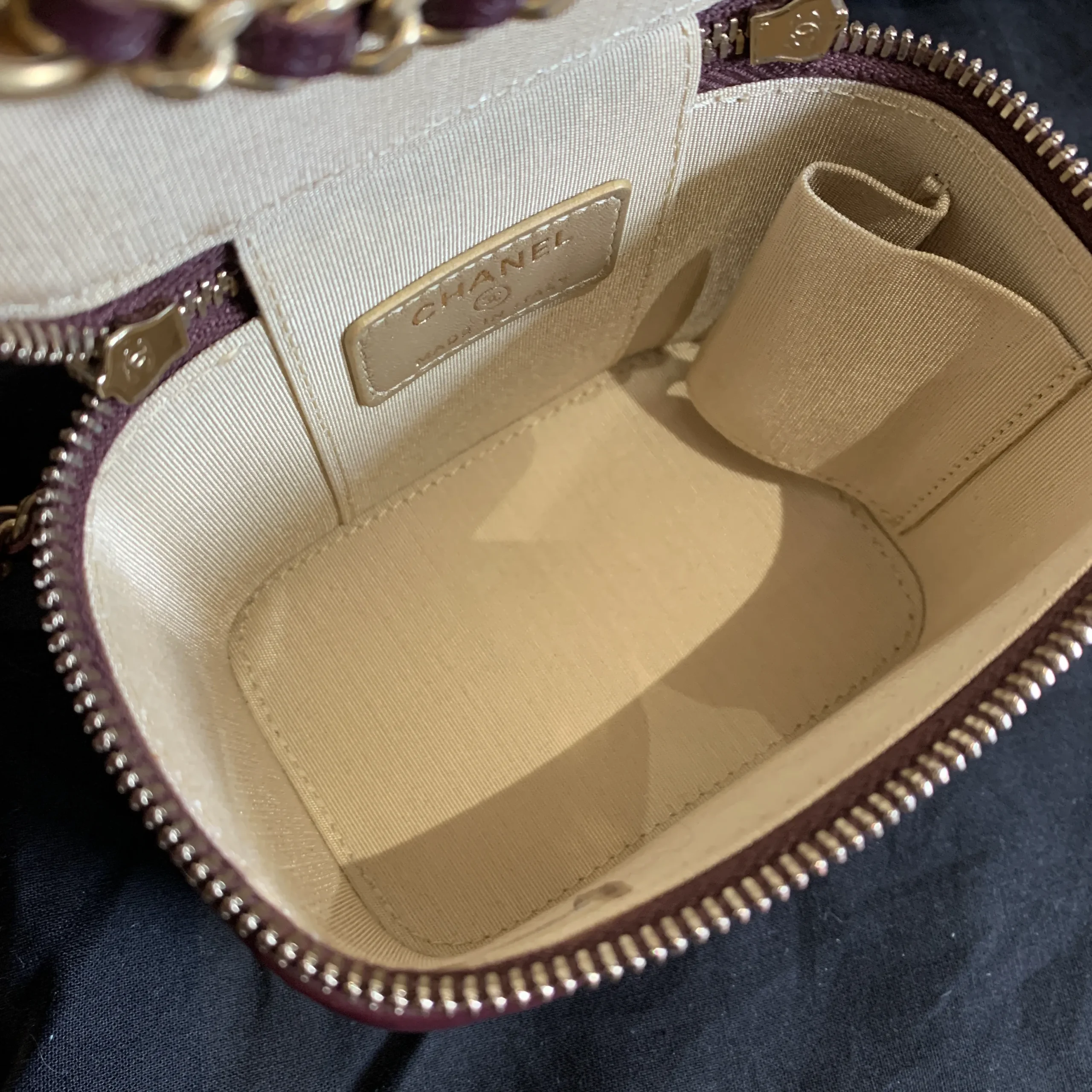 CHANEL Square Vanity Gold Ball Burgundy Mini Lambskin Quilted Crossbody CHANEL Square Vanity Gold Ball Burgundy Mini Lambskin Quilted Crossbody