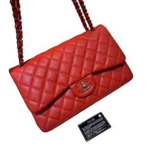 CHANEL Classic Flap Jumbo/Large Orange/Red Caviar Leather Gold Hardware