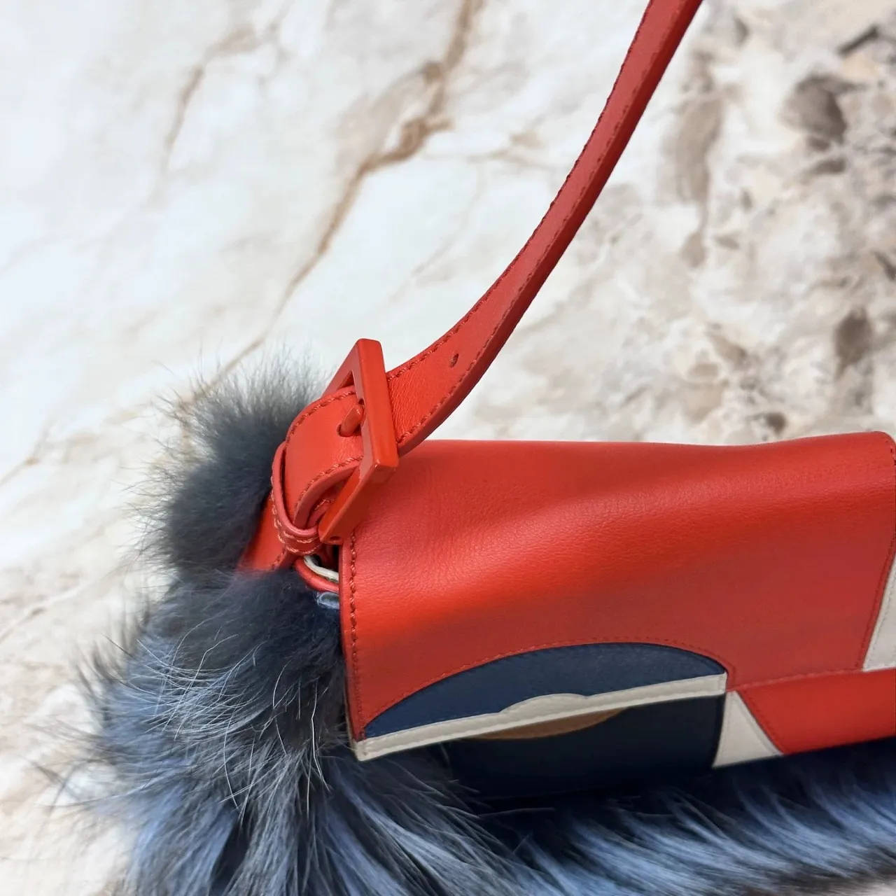 FENDI Baguette Multicolor Monsters Blue Faux Fur Shoulder Bag FENDI Baguette Multicolor Monsters Blue Faux Fur Shoulder Bag