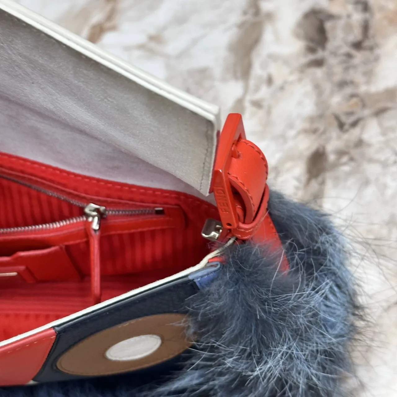 FENDI Baguette Multicolor Monsters Blue Faux Fur Shoulder Bag FENDI Baguette Multicolor Monsters Blue Faux Fur Shoulder Bag